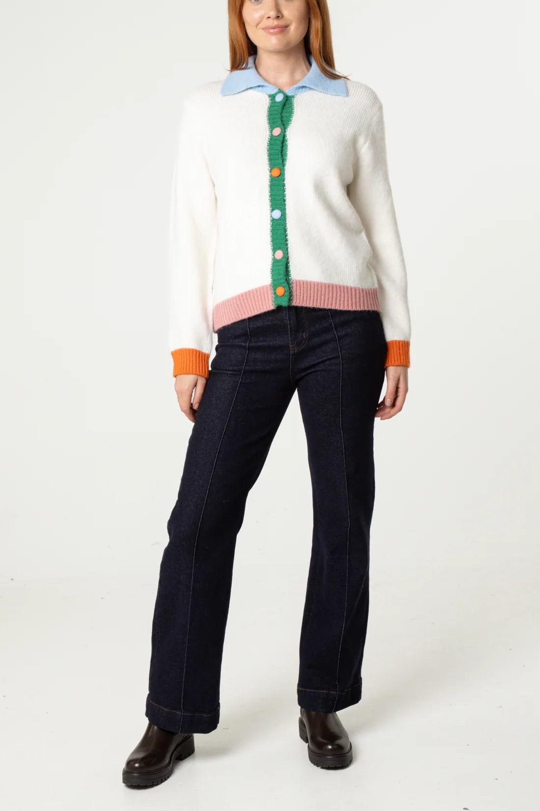 Collared Contrast Trim Cardigan
