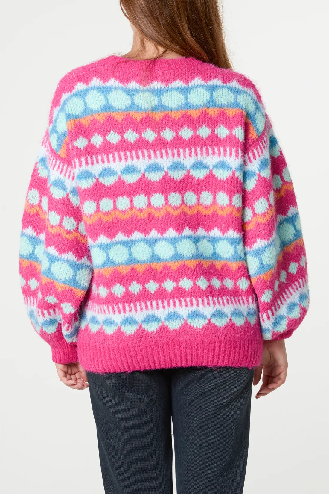 Geometric Knit Jumper with Balloon Sleeves