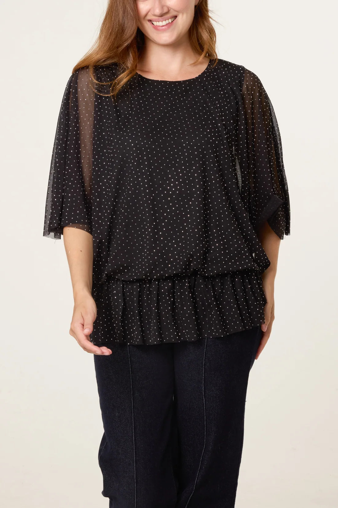 Polka Dot Cinched Waist Blouse