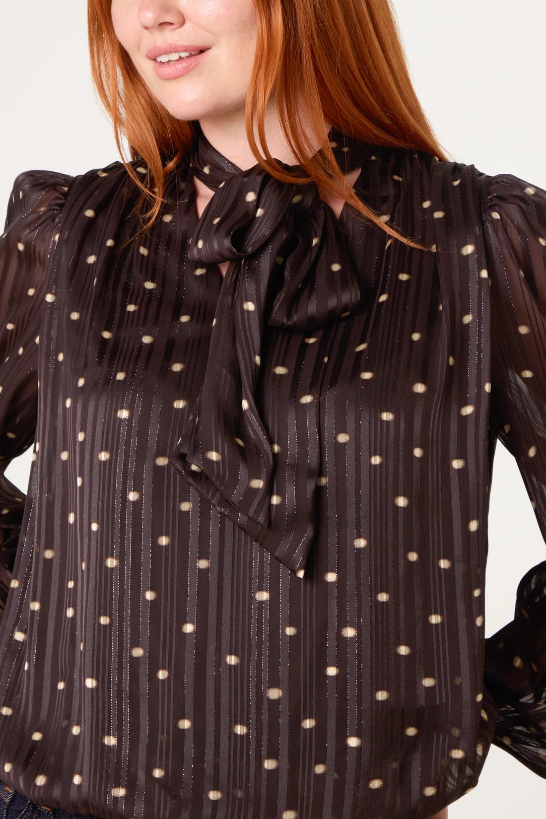 Pussy-bow Blouse with Shimmering Detail