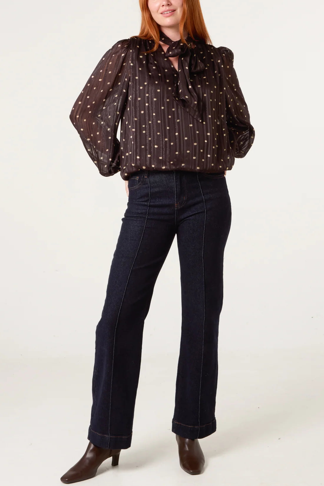 Pussy-bow Blouse with Shimmering Detail