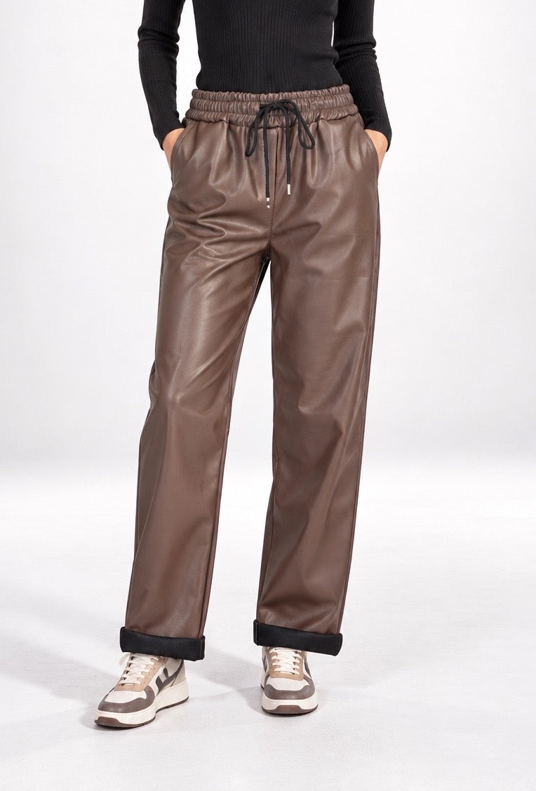 Faux Leather Drawstring Magic Trousers