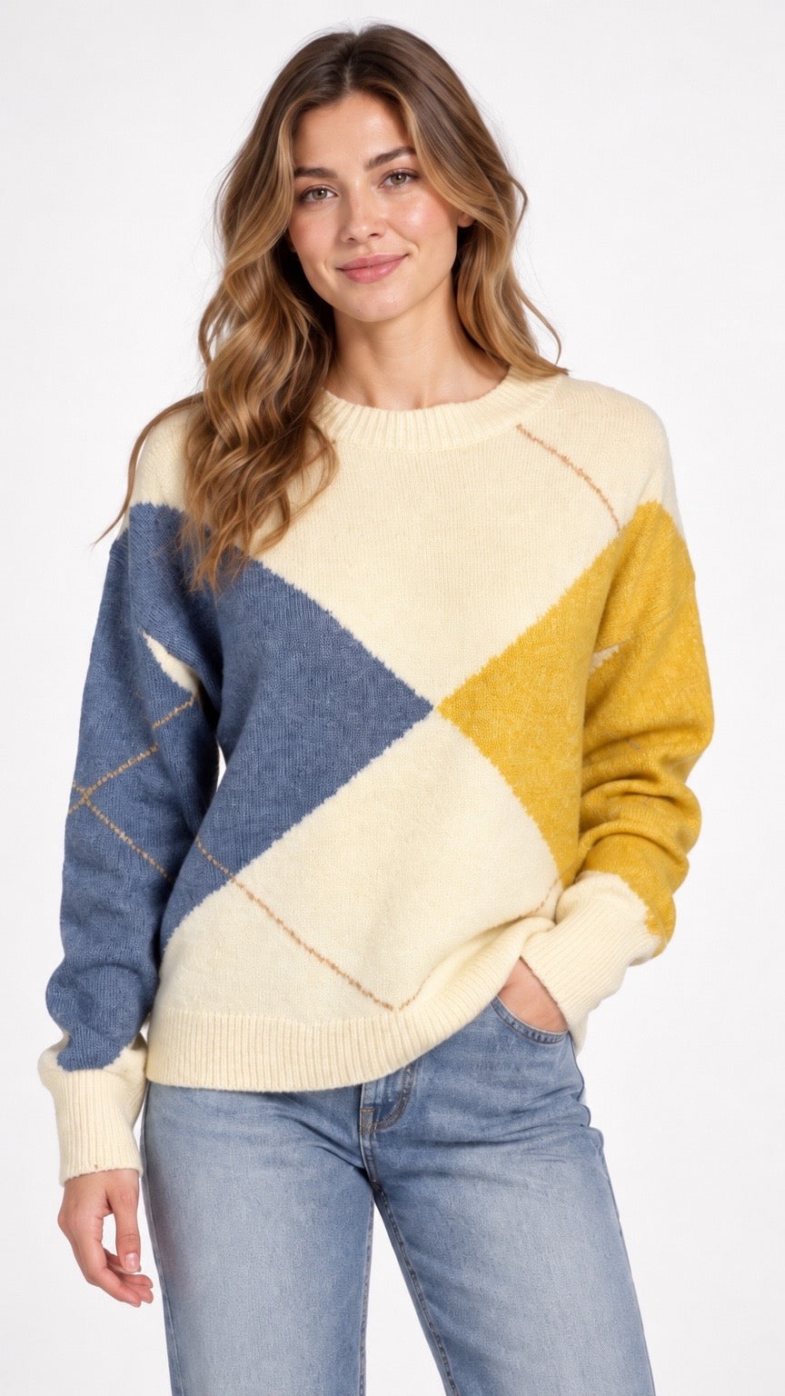 Argyle Knit Crew Neck Jumper - Mixed Pack