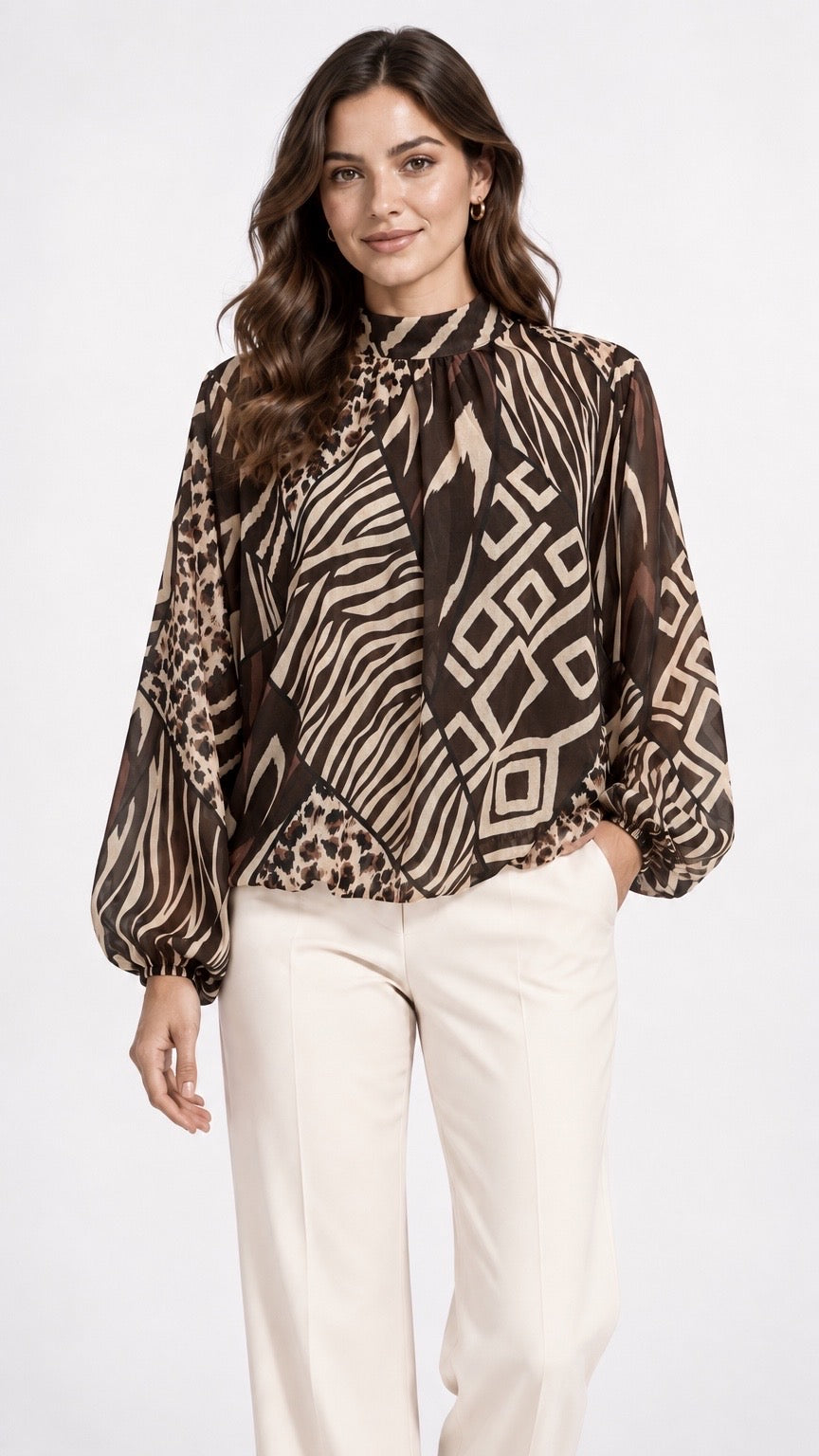 Patchwork Print High Neck Blouse - Mixed Pack