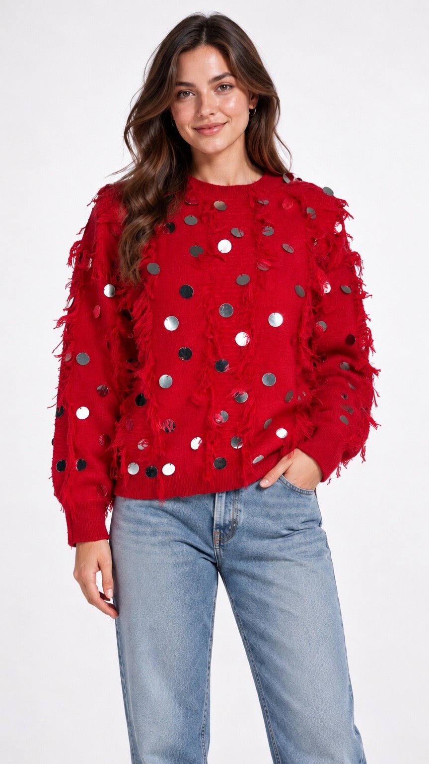 Sequin and Fringe Embellished Jumper