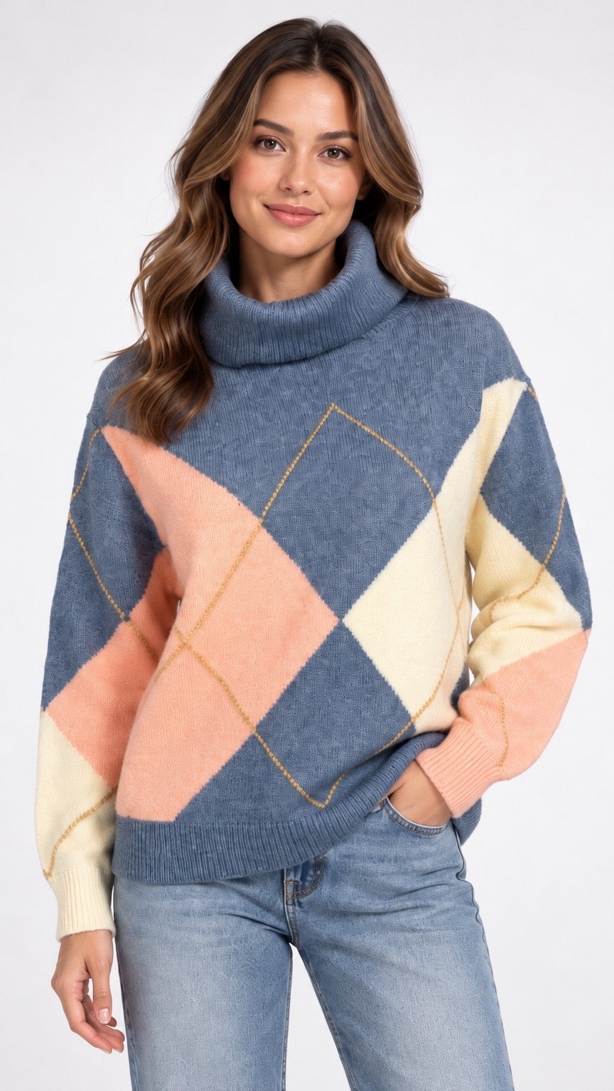 Turtleneck Argyle Jumper