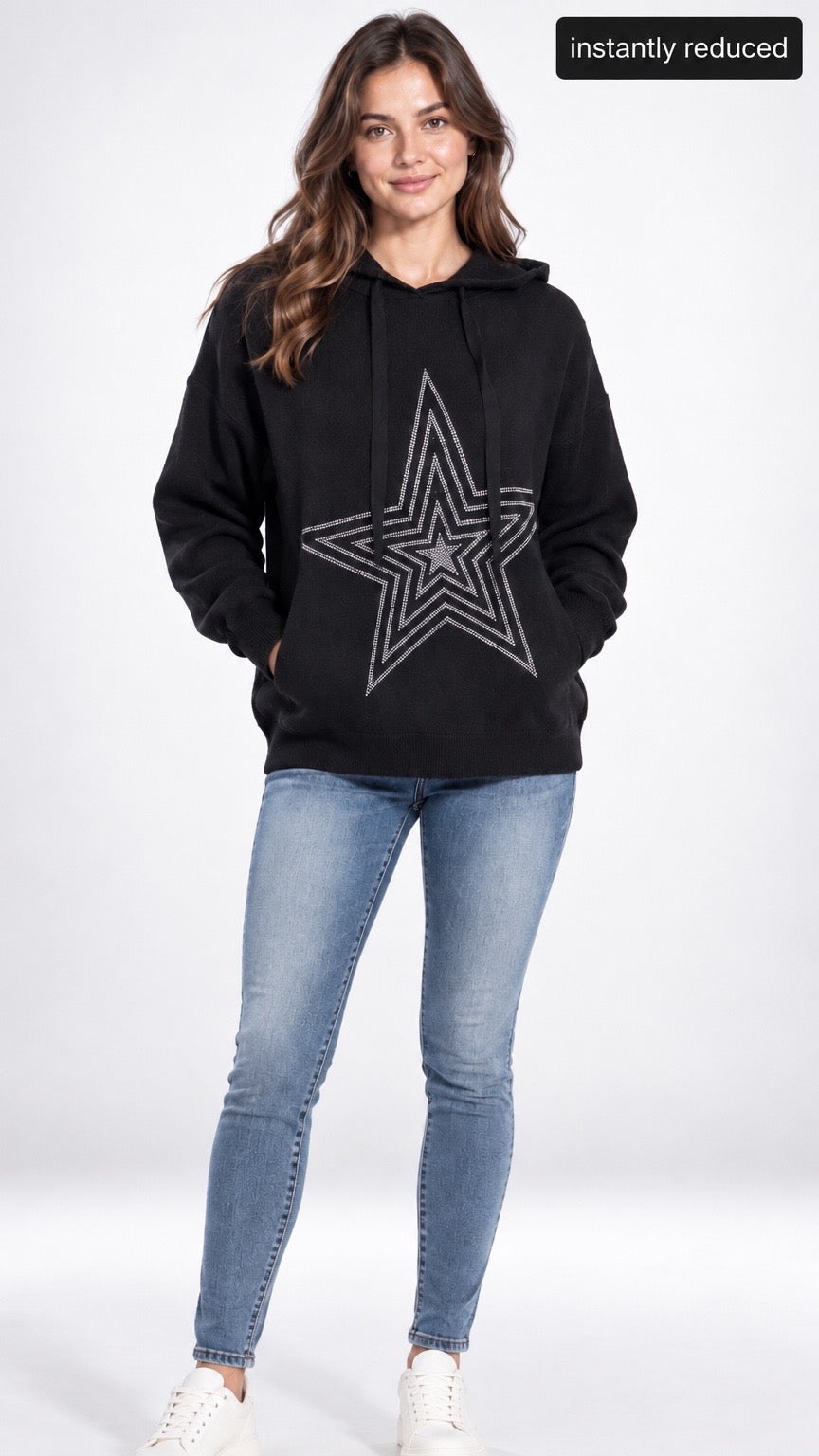 Rhinestone Star Knit Hoodie