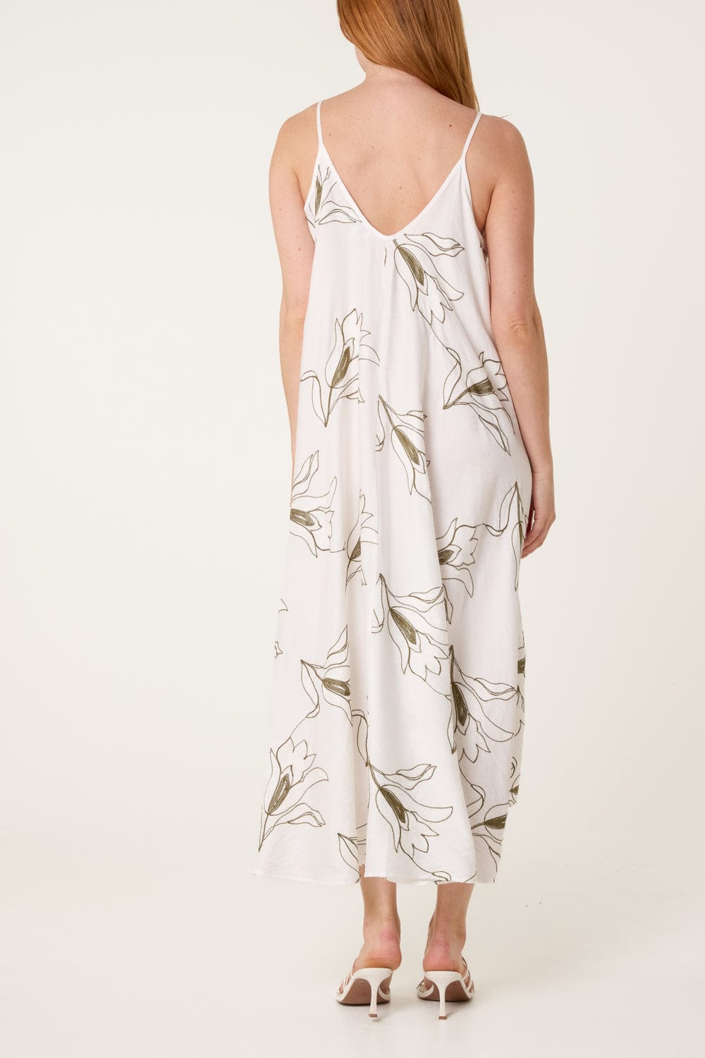 Floral Print Midi Dress with Spaghetti Straps