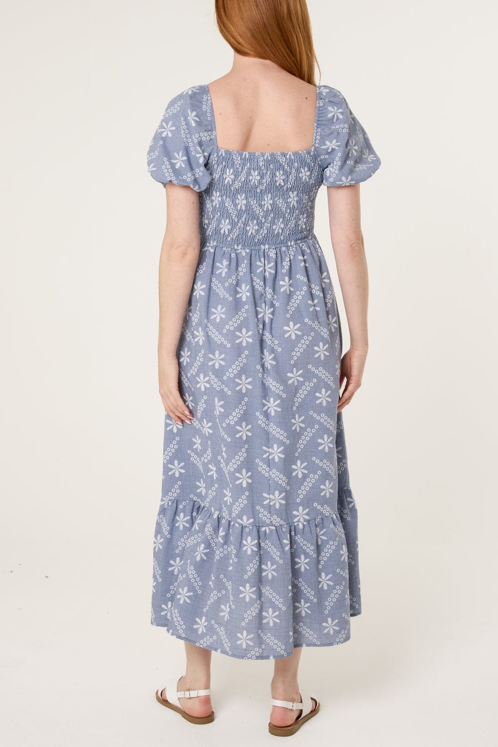 Smocked Puff Sleeve Midi Dress
