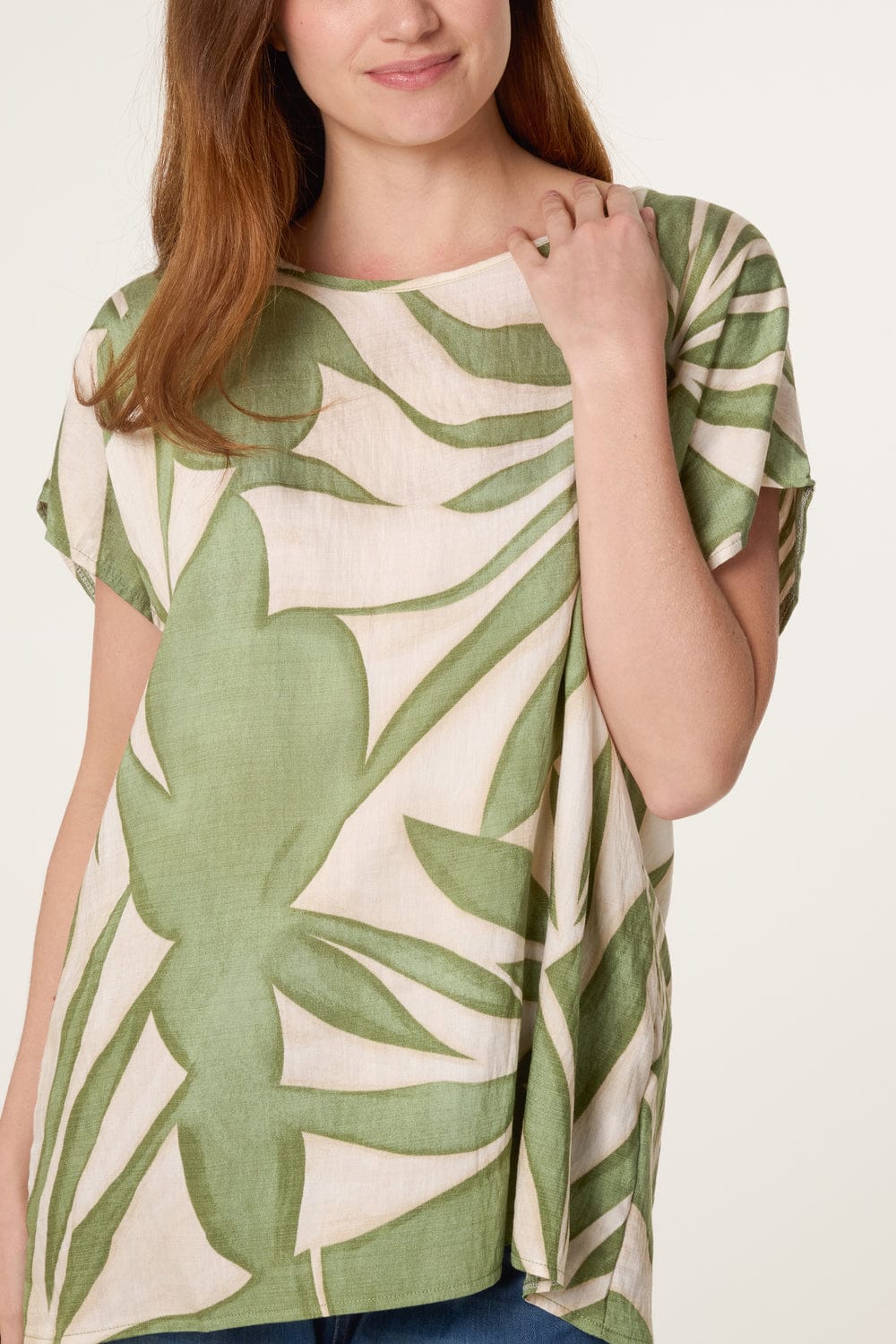 Leaf print relaxed top