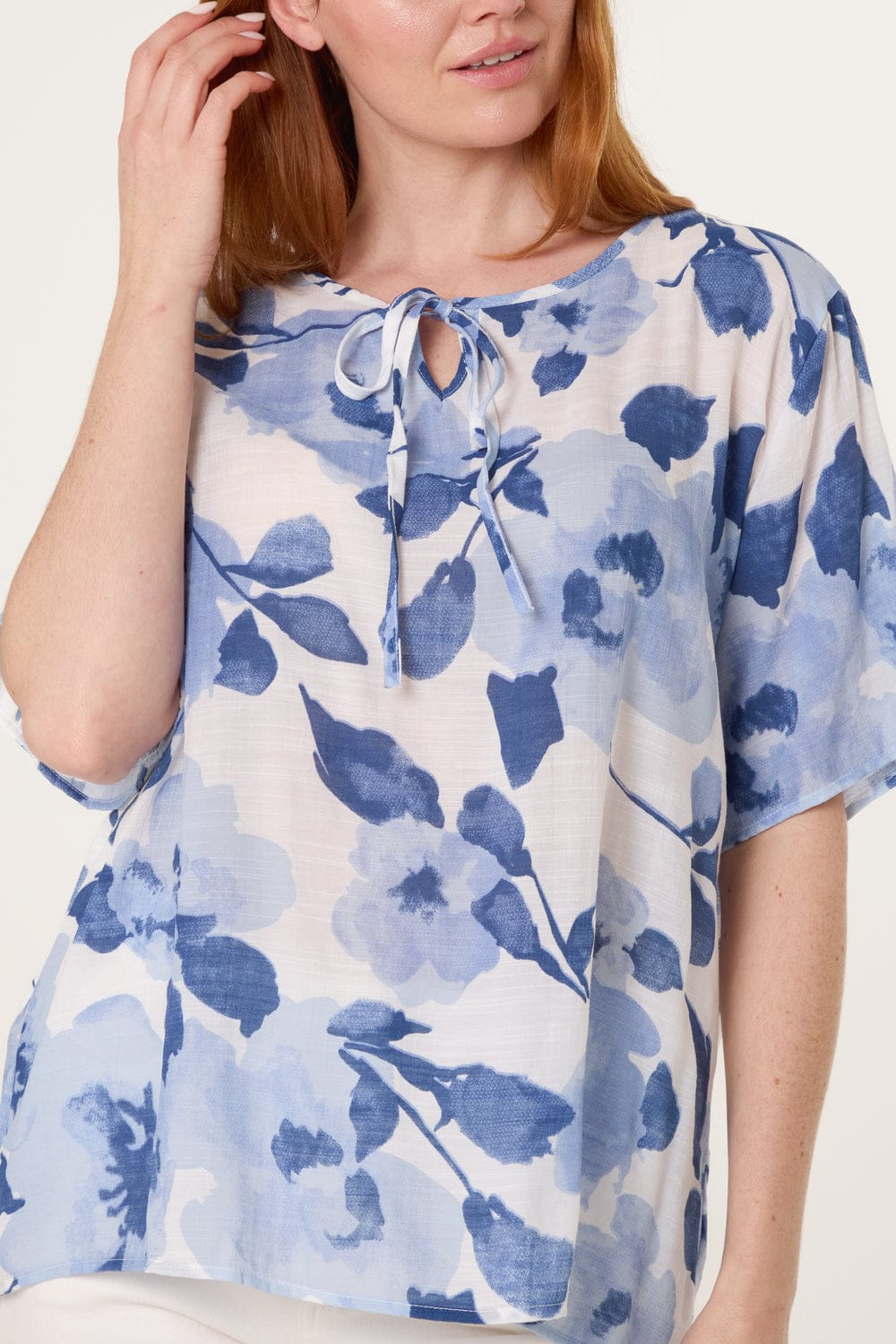 Floral Print Tie-Neck Blouse
