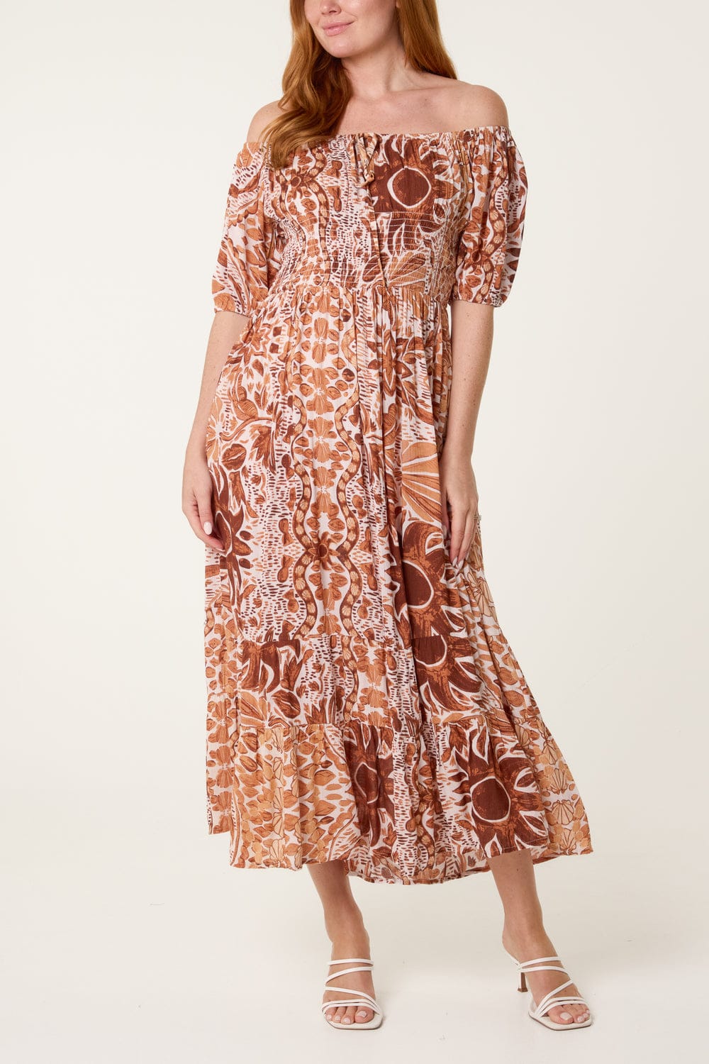 Shirred Off-Shoulder Maxi Dress