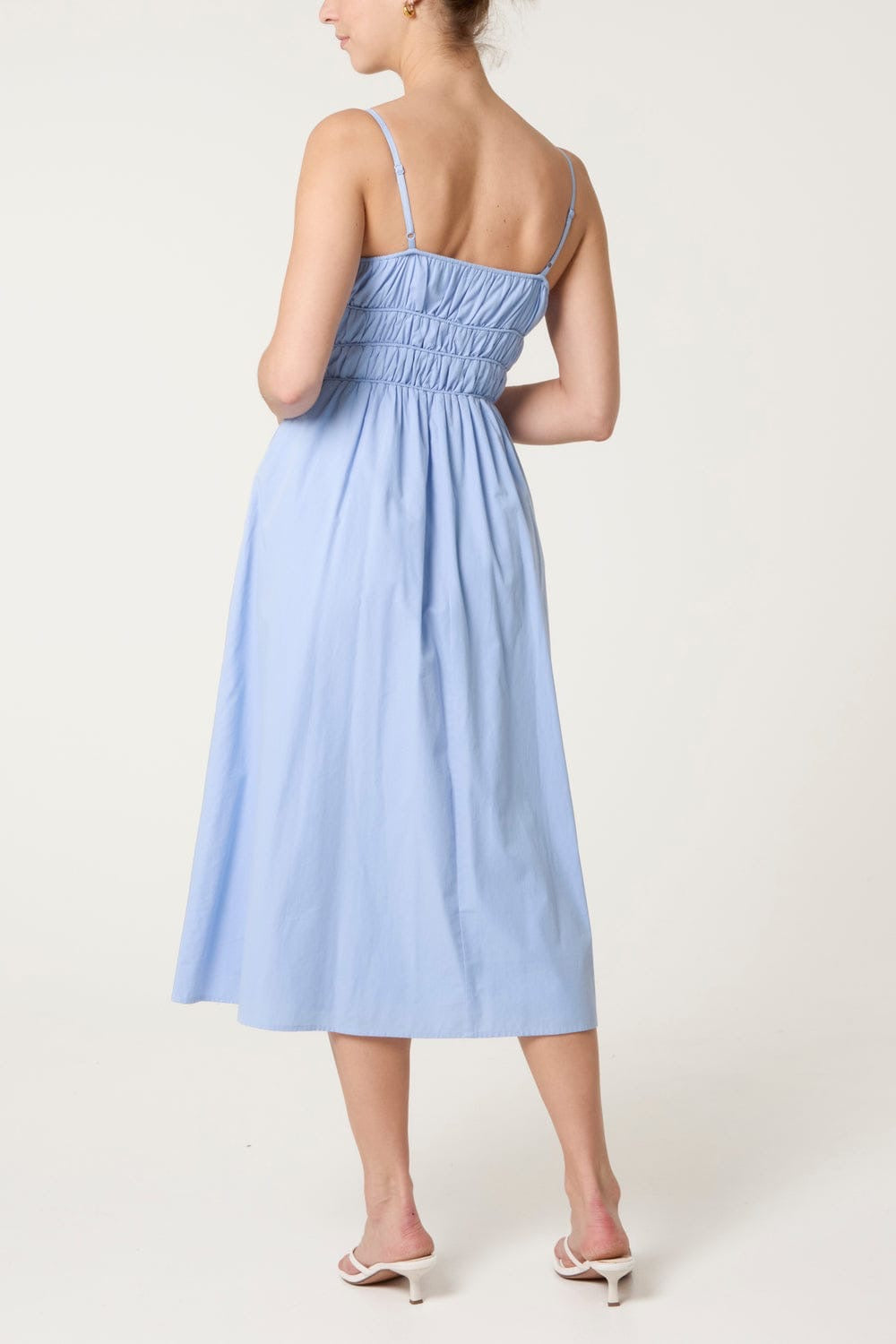 Shirred bodice Midi Dress blue
