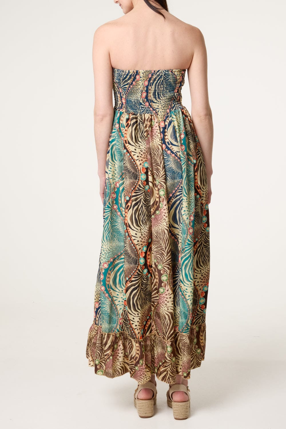 Exotic Print Strapless Maxi Dress