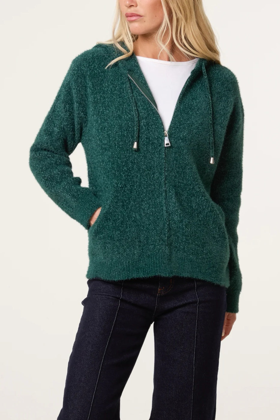 Textured Knit Zip Hoodie - Bottle Green (2)