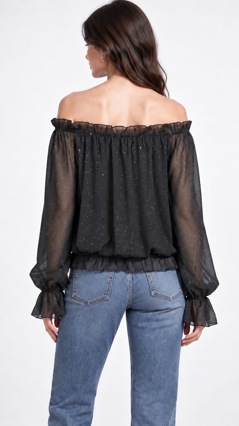 Glitter Dot Off-the-Shoulder Blouse - Mixed Pack (2)