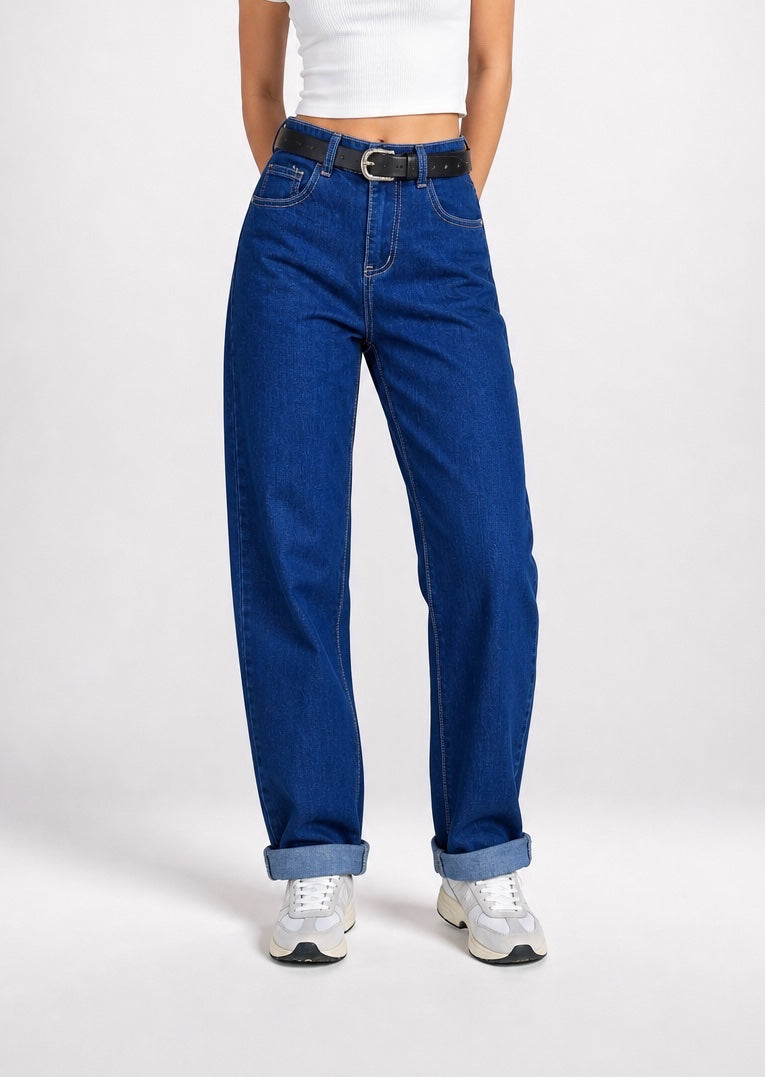 Relaxed Fit High Waisted Jeans - Indigo