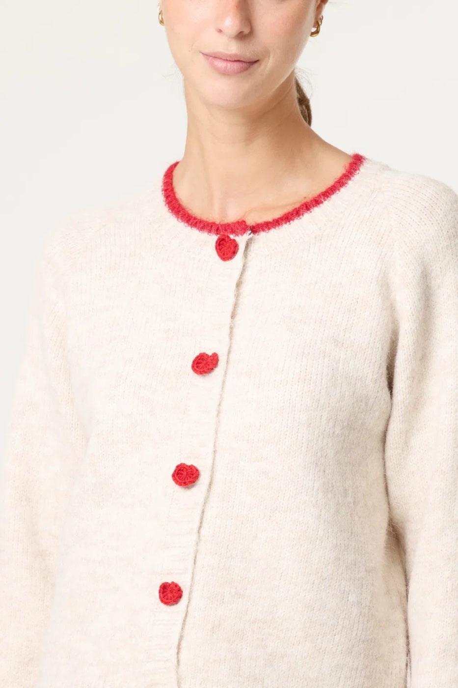 Heart Button Trim Knit Cardigan - Ivory (2)
