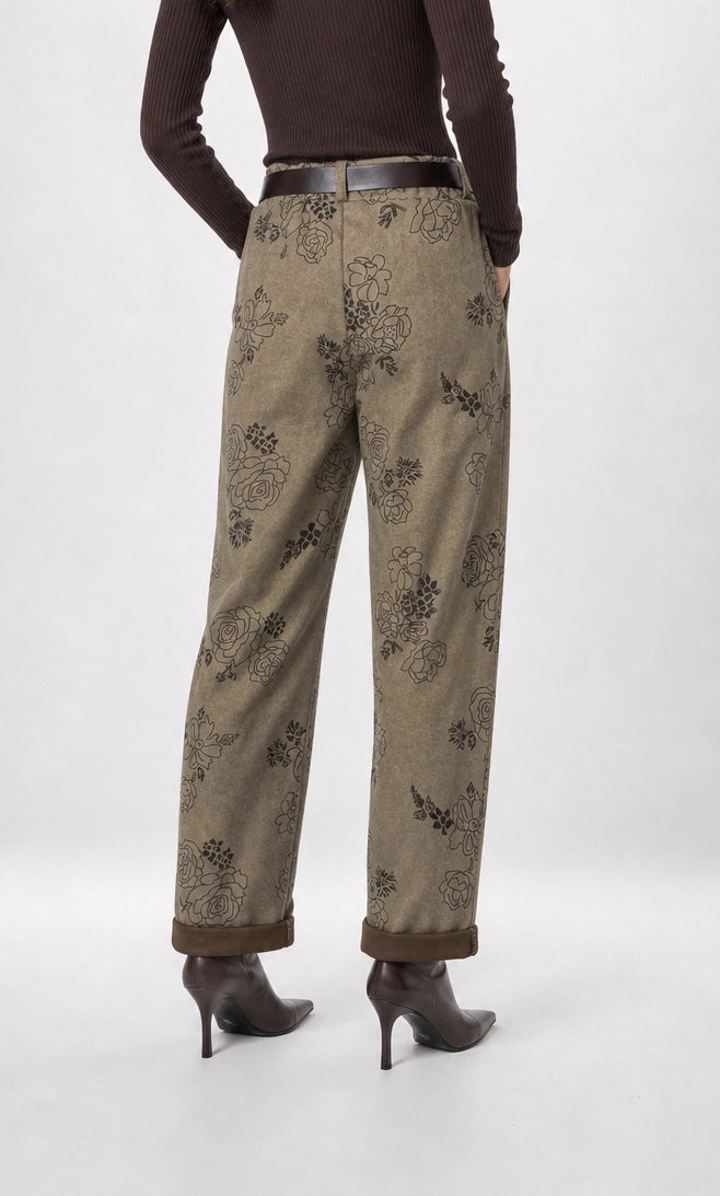 Floral Print Belted Suede Trousers - Mixed Pack (2)