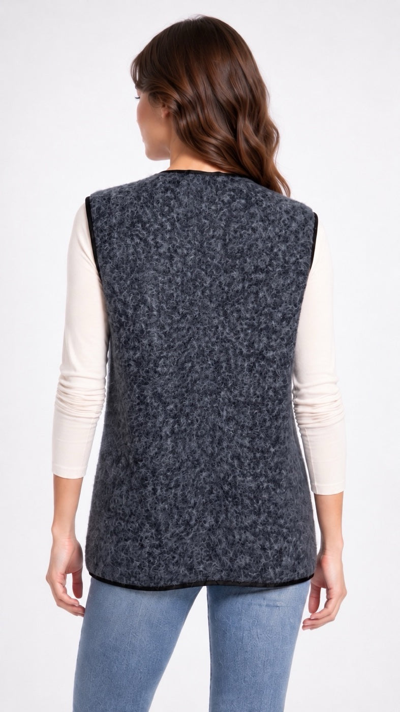 Textured Button Vest with Faux Leather Trim - Mixed Pack (2)