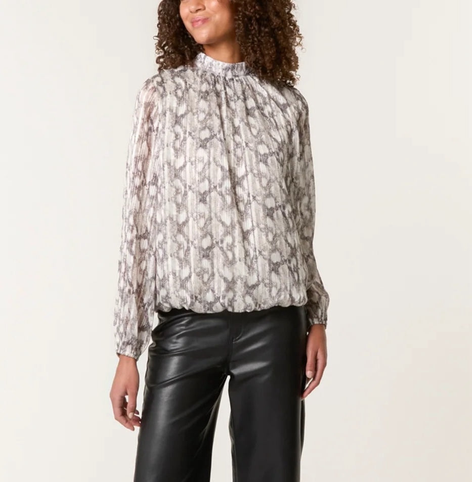 Mock Neck Printed Blouse - Animal