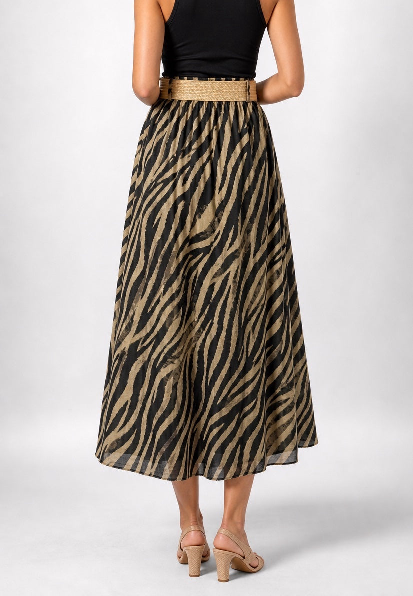 Zebra Print Maxi Skirt with Woven Belt - Mixed Pack (2)