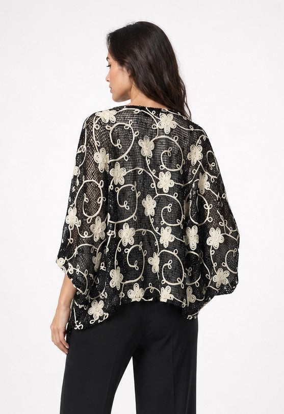 Embroidered Sheer Button-Down Blouse - Mixed Pack (2)