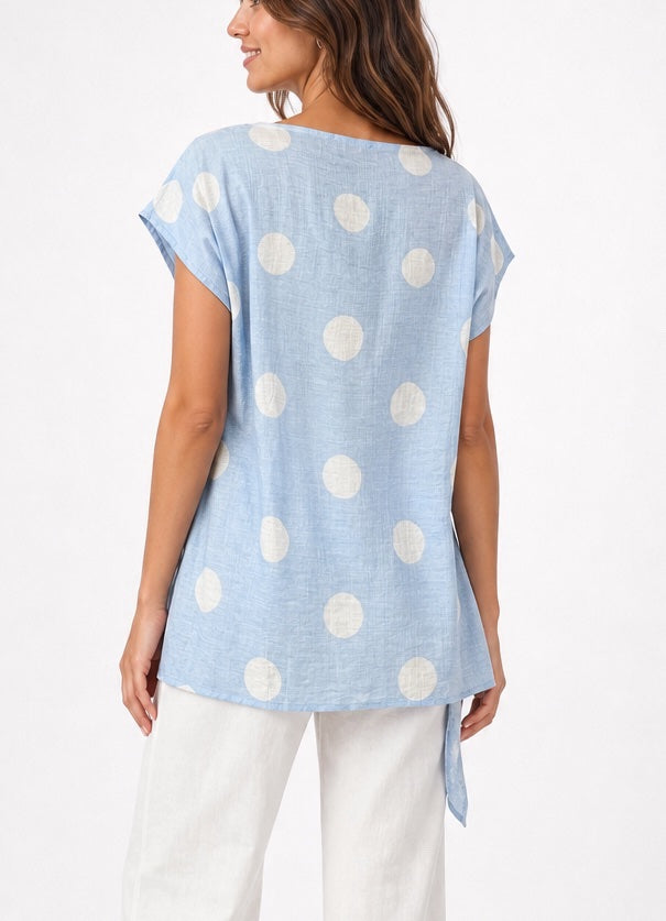 Polka Dot Tie-Waist Blouse - Baby Blue (2)