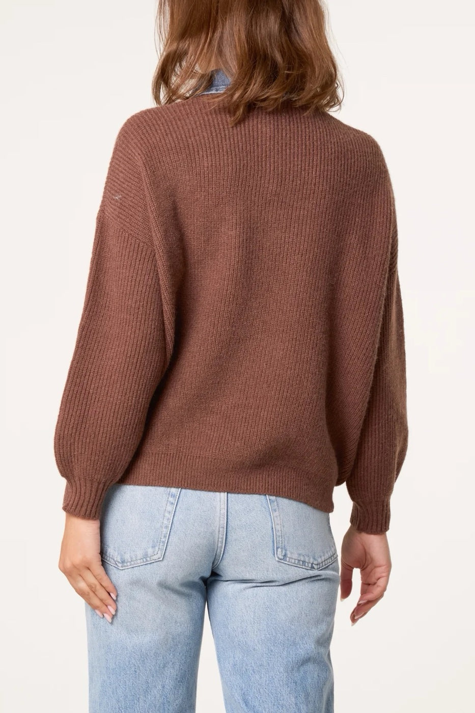 Denim Collar Knitted Jumper - Chocolate (2)