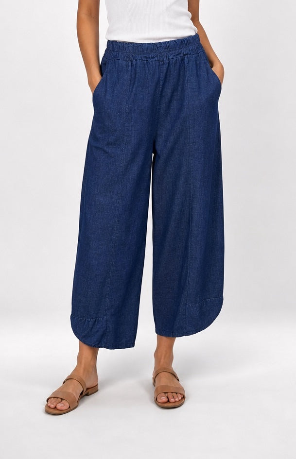 Barrel-Leg Denim-Like Culottes - Indigo