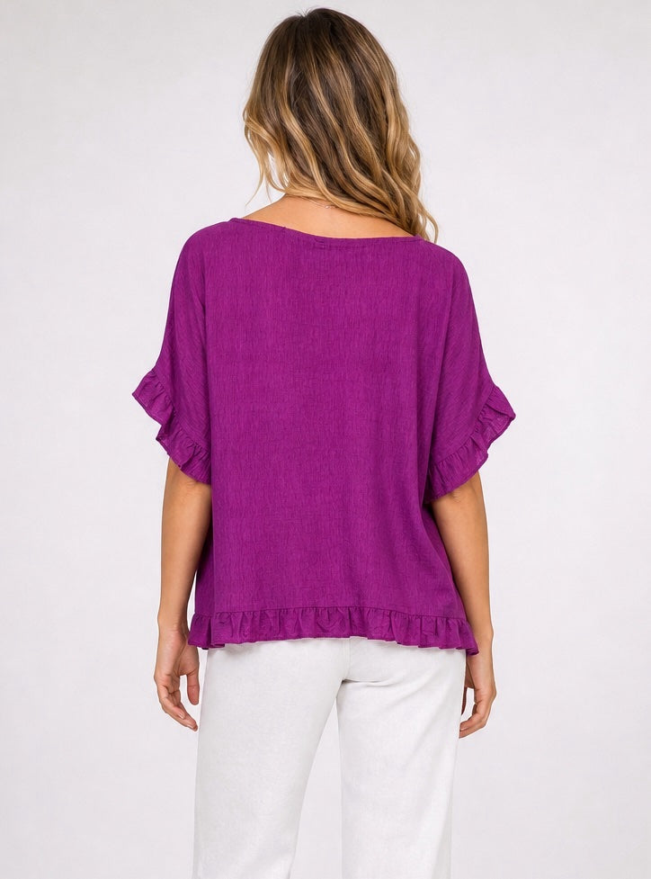 Textured Ruffle Trim Necklace Top - Mixed Pack (2)