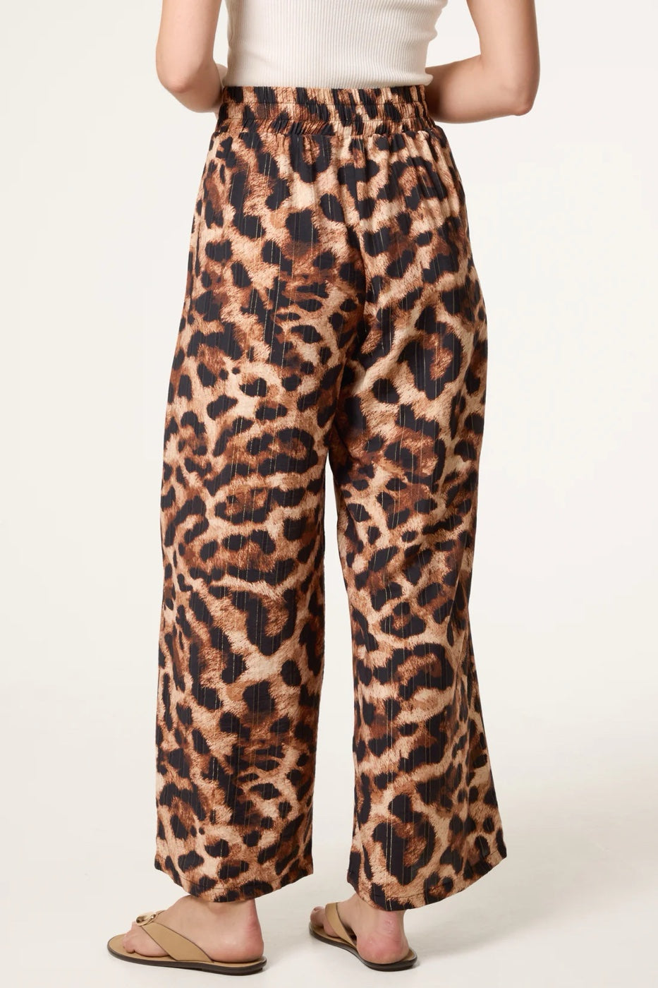 Animal Print Wide Leg Trousers - Brown (2)