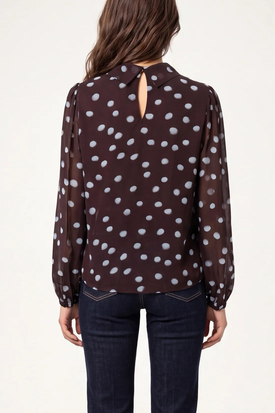 Polka Dot High Neck Blouse - Chocolate (2)
