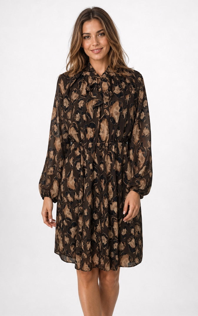 Chiffon Tie-Neck Dress - Black
