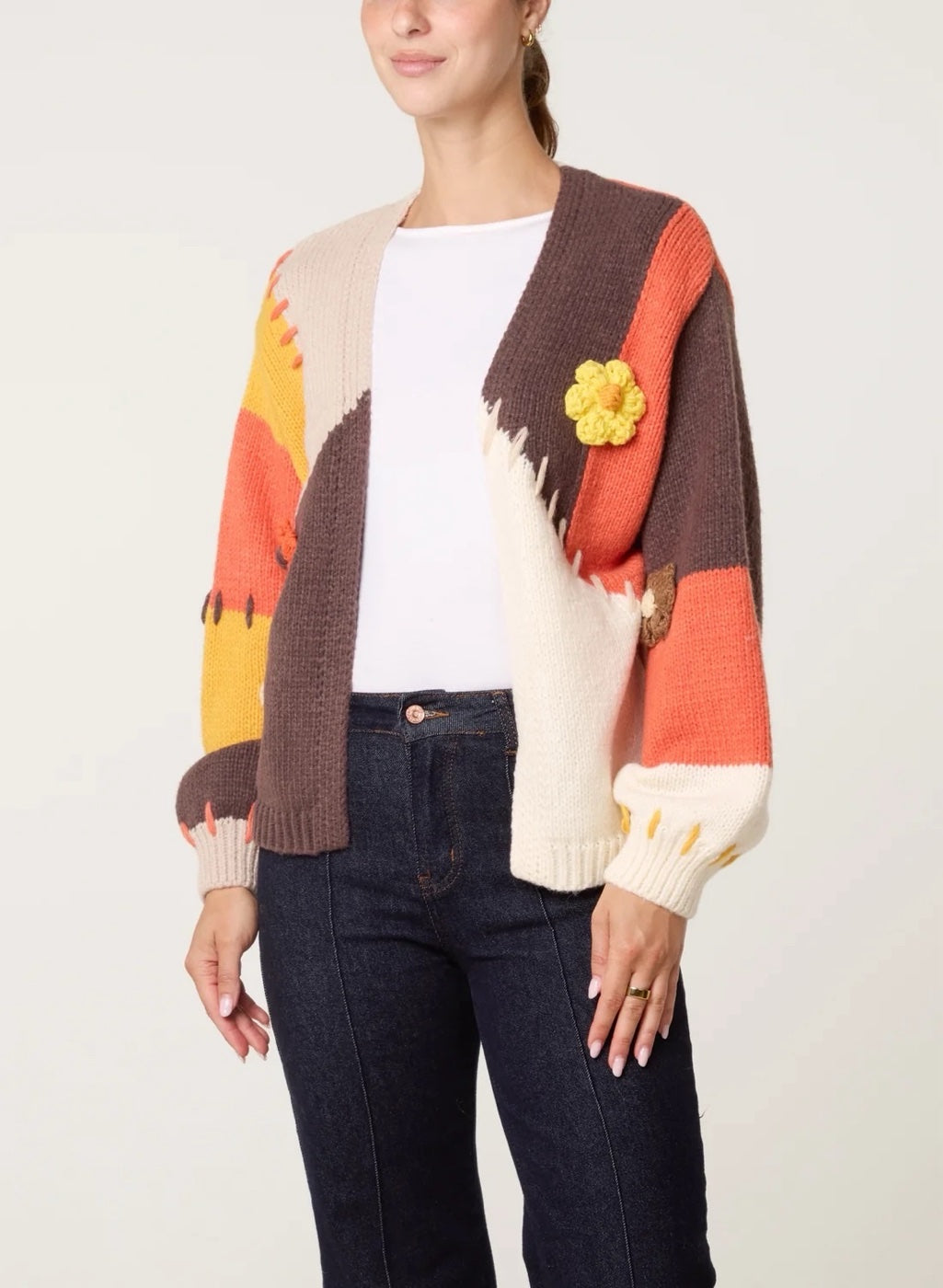 Patchwork Floral Appliqué Cardigan - Multi