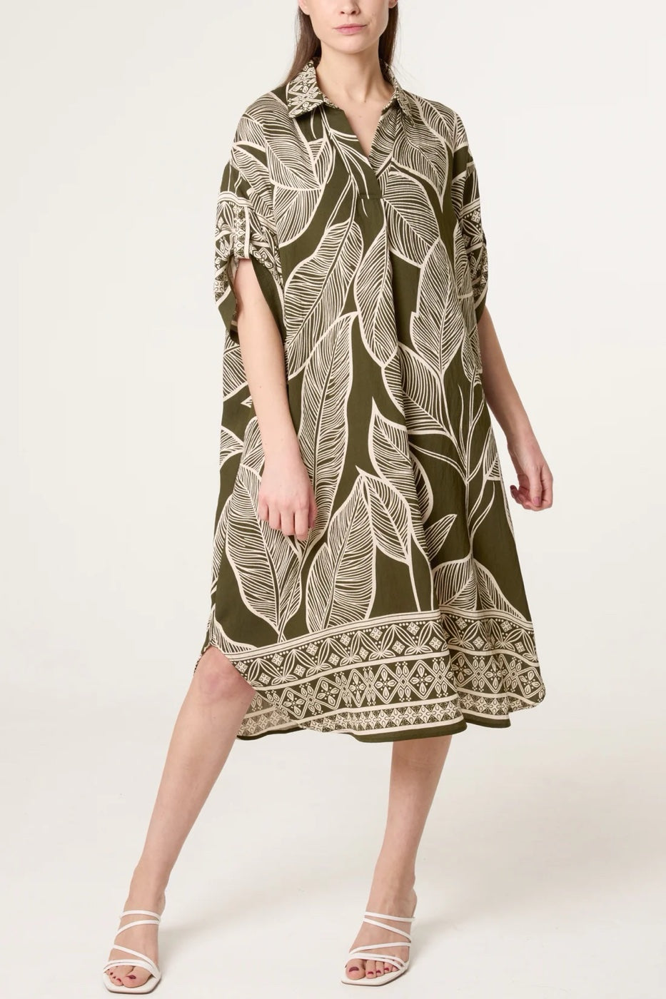 Leaf Print Midi Dress with Statement Collar - Mixed Pack