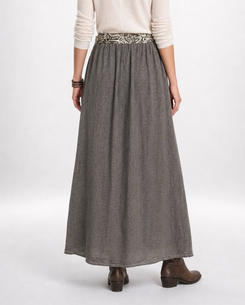 Tiered Linen Mix Belted Maxi Skirt - Mixed Pack (2)