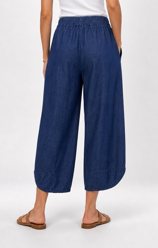 Barrel-Leg Denim-Like Culottes - Indigo (2)