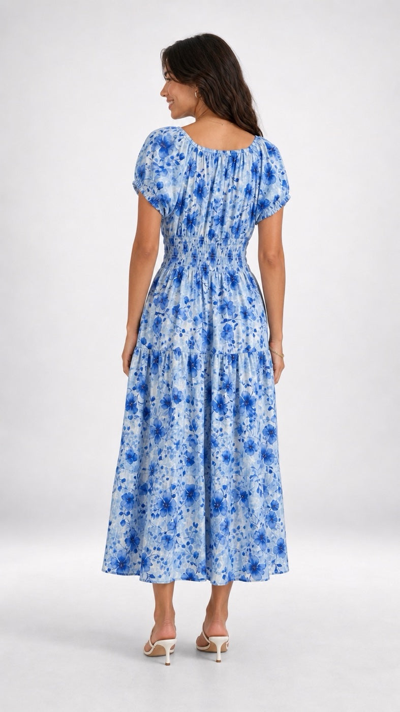 Smocked Waist Water Flower Midi Dress - Mixed Pack (2)