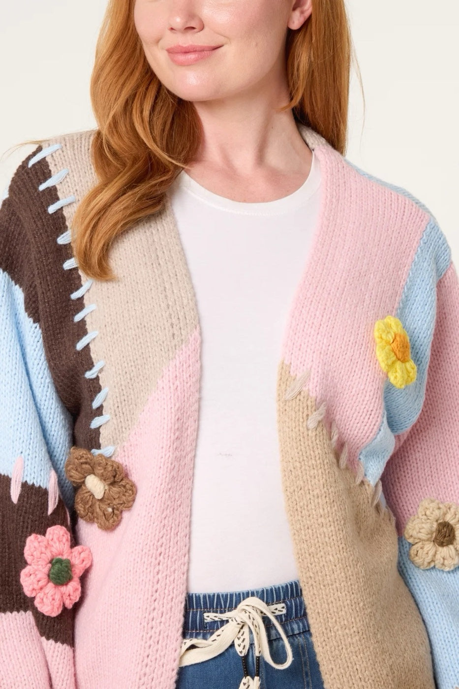 Patchwork Floral Appliqué Cardigan - Chocolate (2)