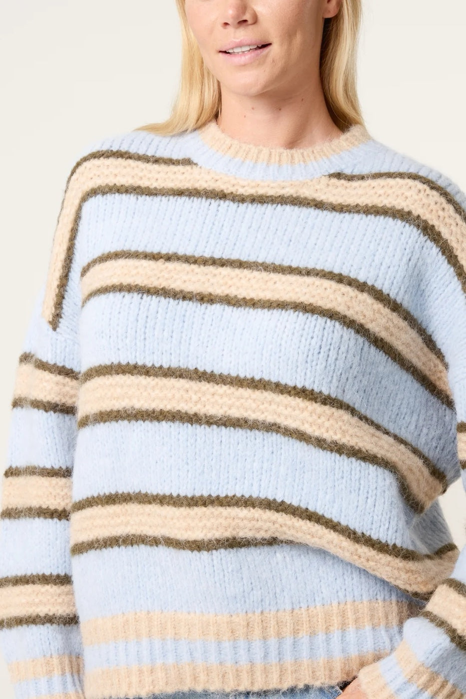 Striped Oversized Soft Knit Jumper - Baby Blue (2)