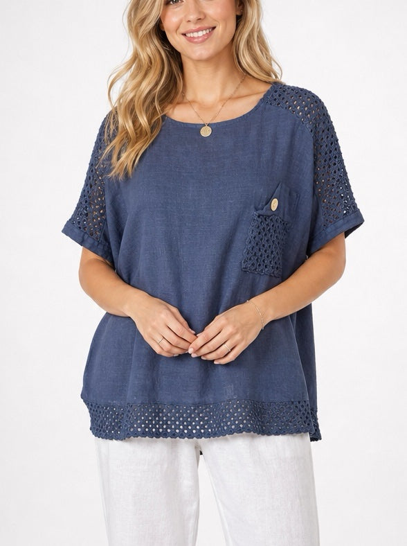 Textured Button Pocket Top with Crochet Accents - Mixed Pack