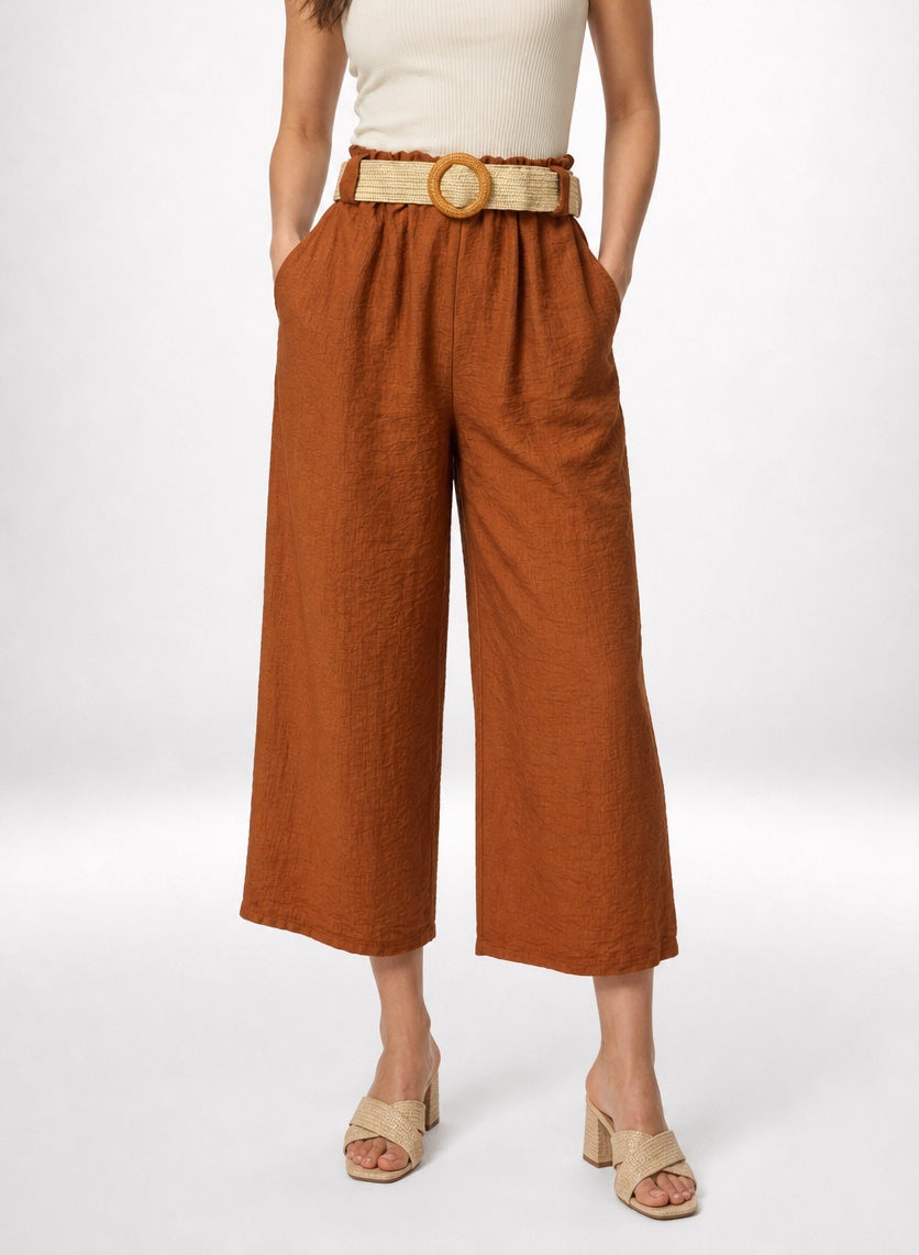 Textured Culotte Trousers with Woven Belt - Mixed Pack