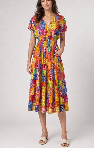 Patchwork Print Midi Dress - Multi