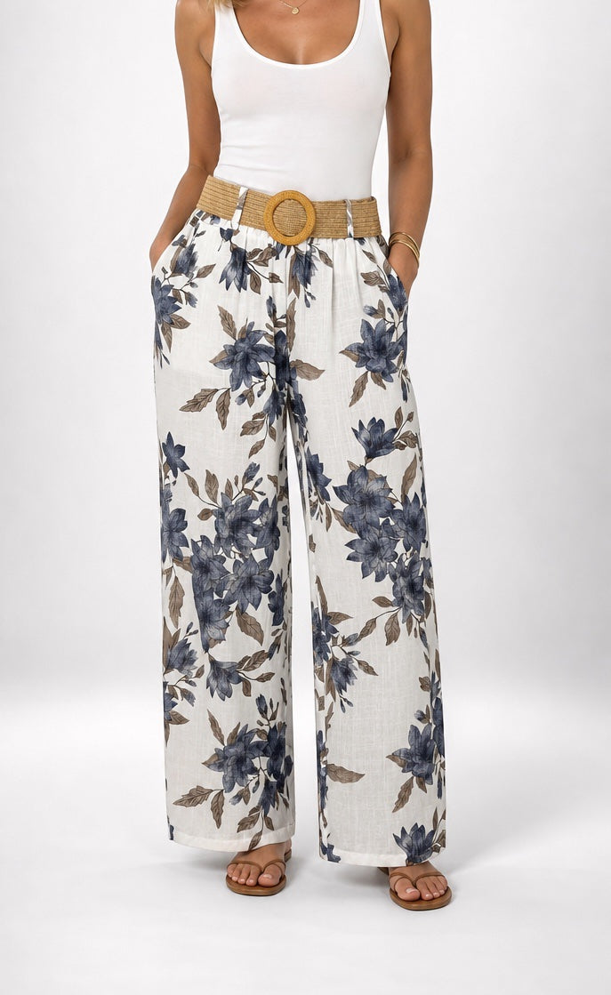 Floral Print Wide-Leg Trousers with Woven Belt - Mixed Pack