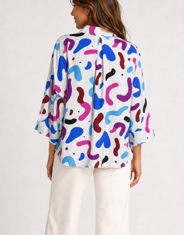Abstract Print Rhinestone embellished Shirt - Purple (2)