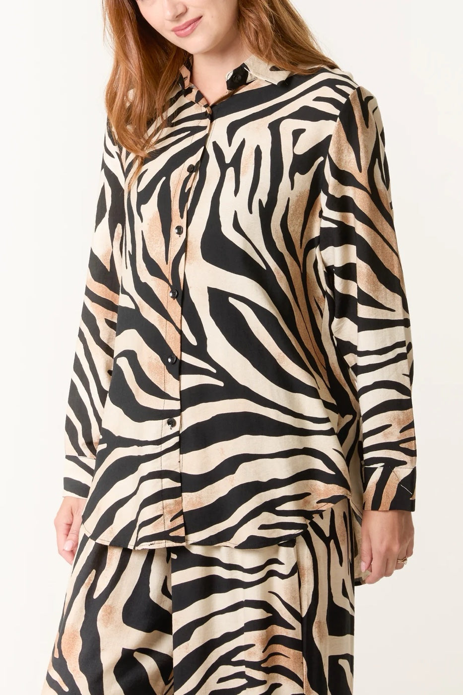 Zebra Print Relaxed Fit Shirt - Beige