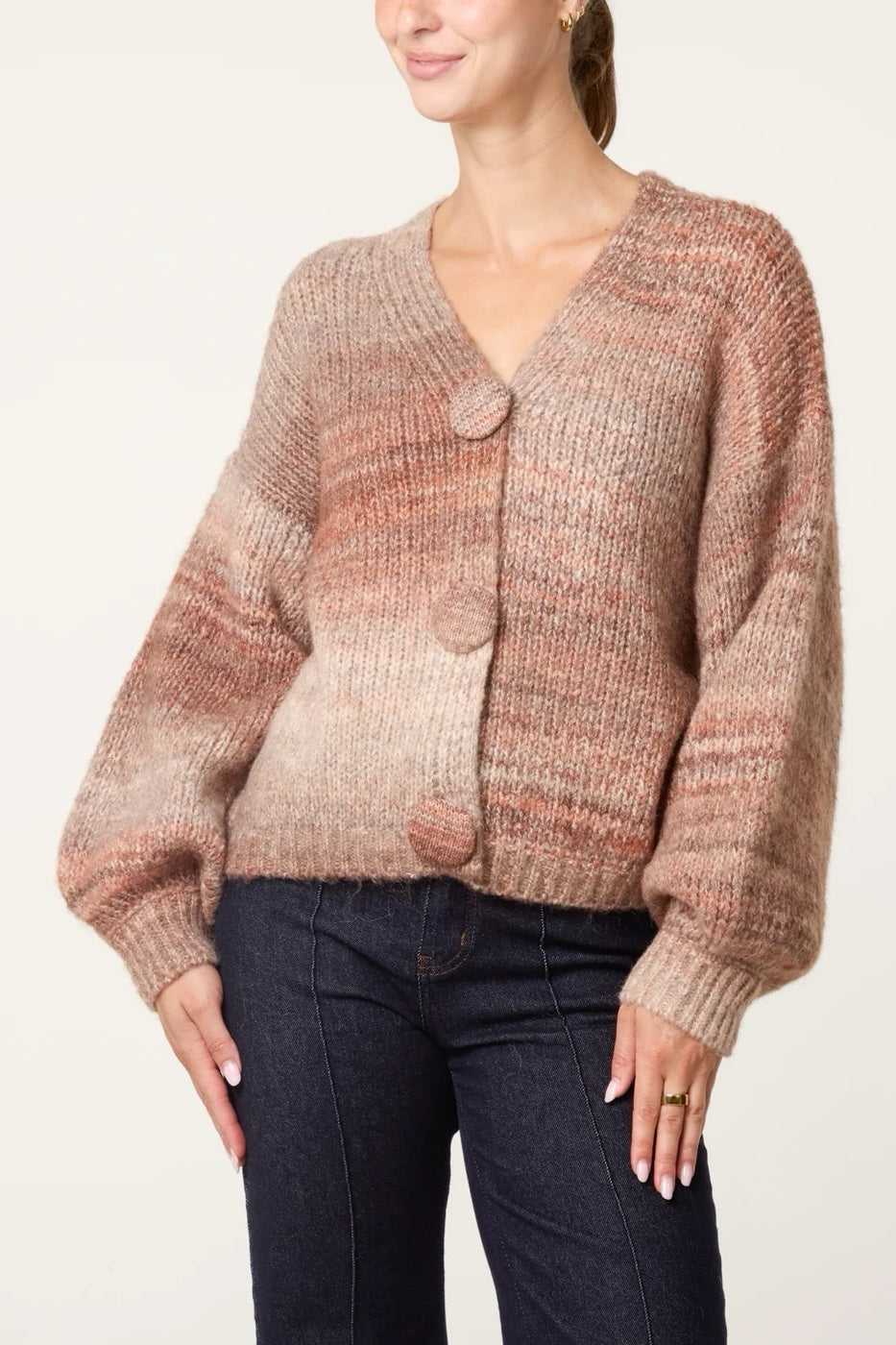 Ombre Wool Blend Knit Cardigan - Sandy Brown