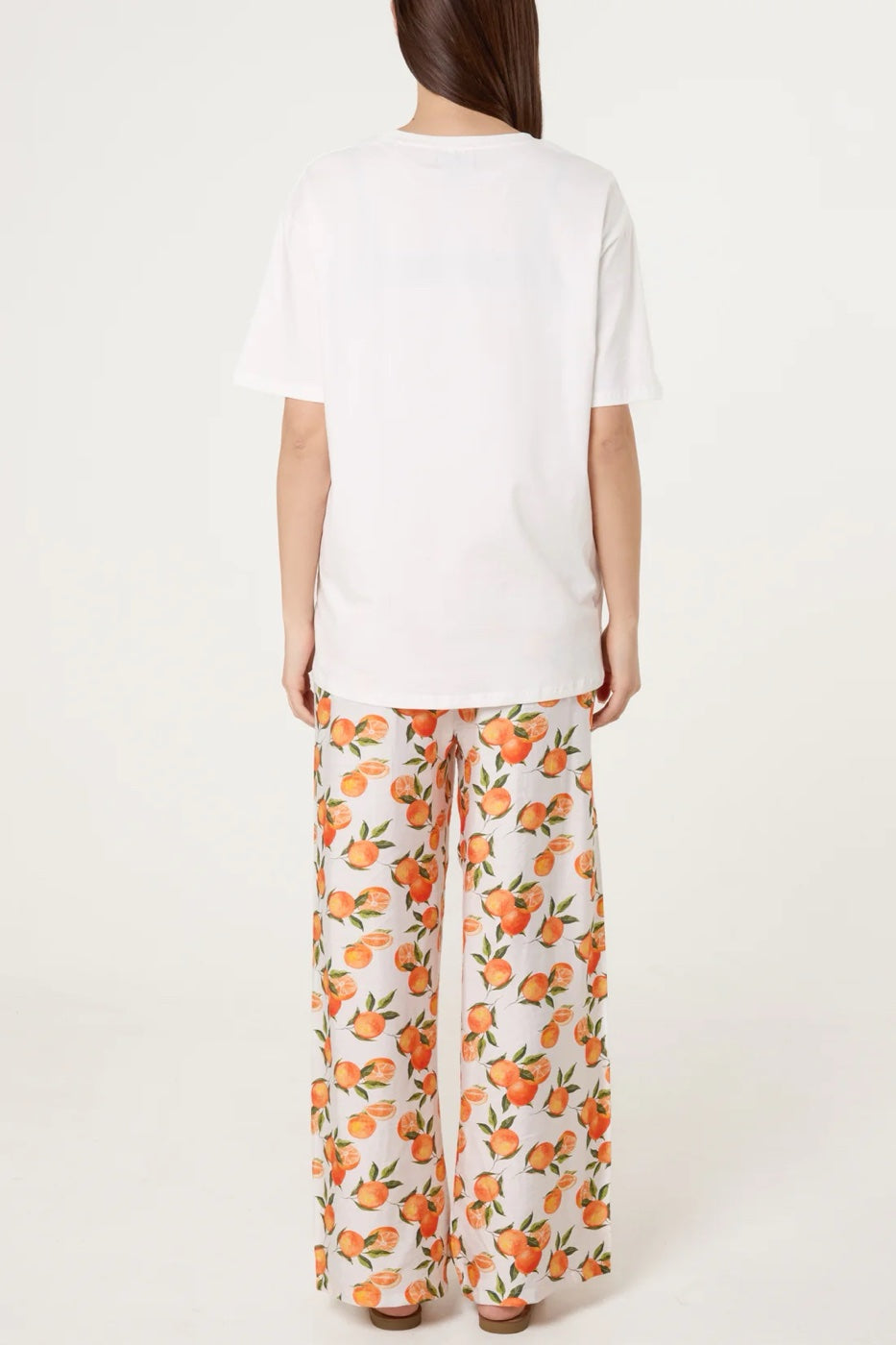 Citrus Print Wide-Leg Trousers - Orange (2)