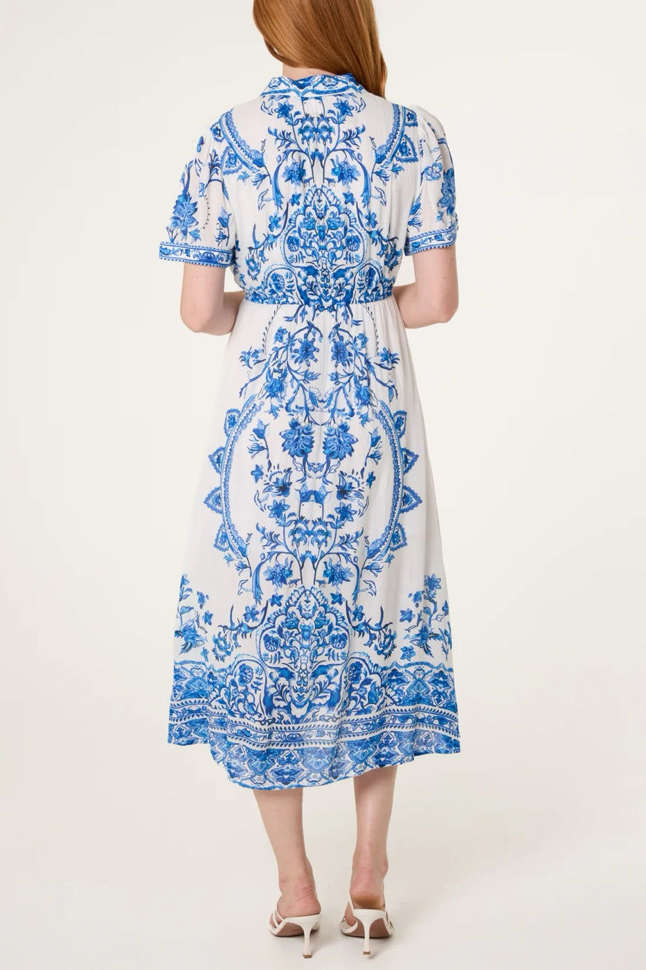 Bohemian Floral Print Midi Dress - Blue (2)